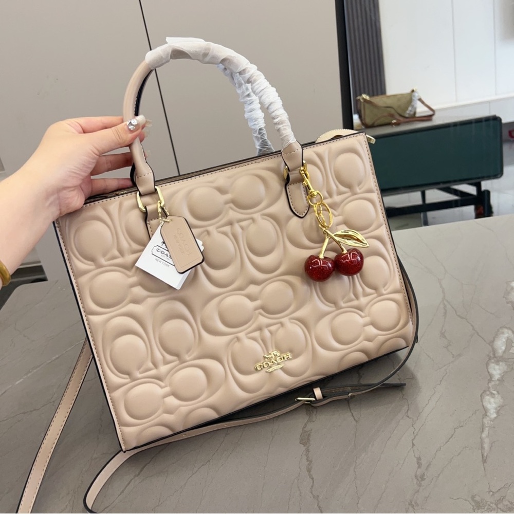 Coach Embossed Leather Tote with Cherry Charm